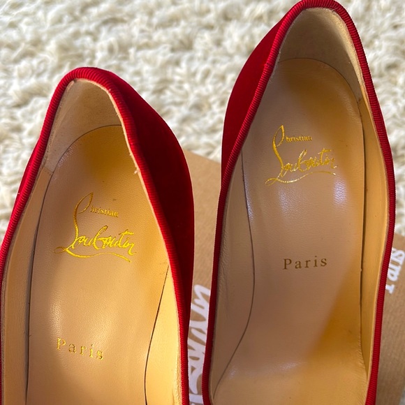 Christian Louboutin Decoltish Red Velvet Heels - Picture 8 of 14